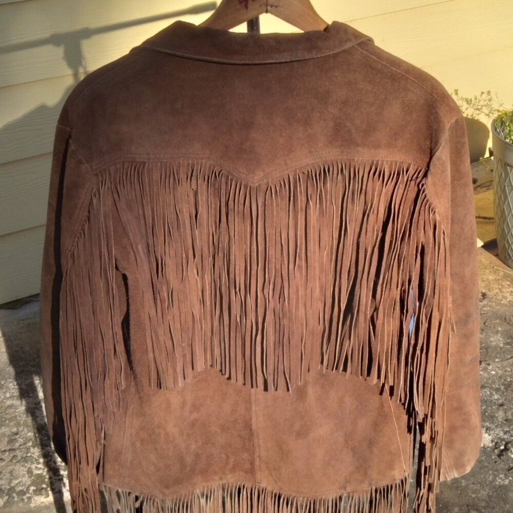 Pypsa Vintage 60's/70's  Brown Suede Extra Long Fringe Western Unisex Jacket SzM - Picture 14 of 16
